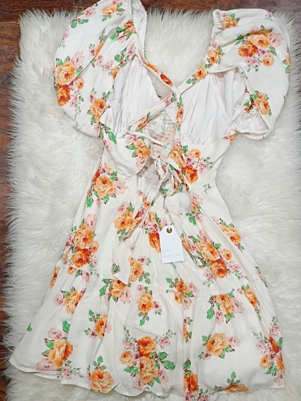 NWT Coco + Jaimeson Mini Dress Women's Bridal Blush Floral Design Lined Puff - Picture 7 of 14